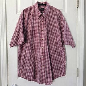 Arrow Red & White Plaid Short Sleeve Button Down Shirt Size Large 16-16 1/2